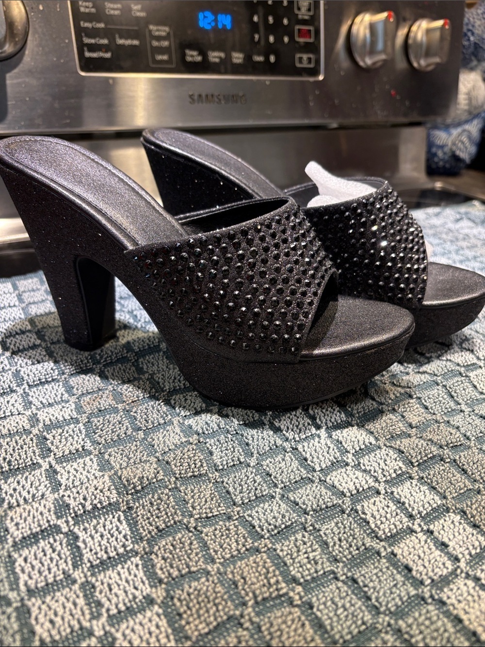 Black Shiny Mule Rhinestone Sandel Sz 6.5